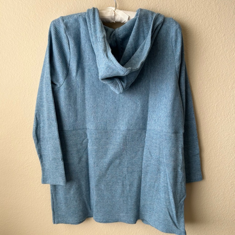 J.Jill Hooded Split-Neck Sweater Tunic Blue Heather Side-Slit Size Petite Medium - Picture 8 of 16